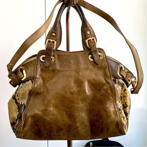 Kooba Brown Leather Snakeskin Tote Shoulder Bag Women
